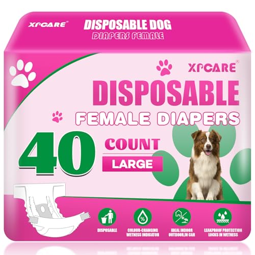 XPCARE 40 Count Disposable Female Dog Diapers, Super Absorbent, Leak Proof, Dog Diapers,Dog Period Diaper Female, for Incontinence, Estrus Female Dogs (Large) - size: Large