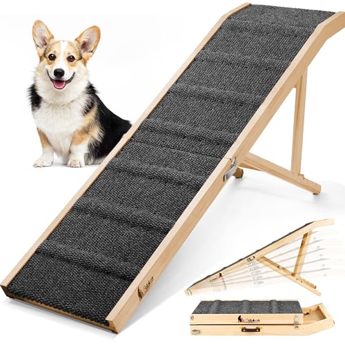 𝟐𝟎𝟐𝟔 𝐔𝐩𝐠𝐫𝐚𝐝𝐞𝐝 Dog Ramp for Bed, 64" Long Foldable Pet Ramp for Small Large Dogs, Dog Ramps for High Beds Car, High Traction with Platform 6 Adjustable Heights 24" to 30" Up to 220LBS Black - color: Black, size: 64"X 17inch