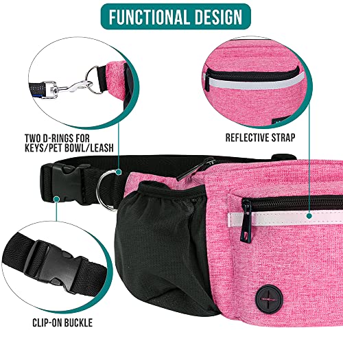 PetAmi Dog Fanny Pack, Treat Pouch for Dog Walking, Training, Built in Poop Bag Dispenser, Water Bottle Holder, Collapsible Bowl, Pet Treat Waist Belt for Hiking, Running, Kibbles (Pink) - color: Pink