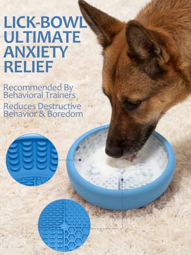Dog Lick Bowl for Large Dogs, Lick Mat, Slow Feeder Lick Bowl with Brush and Scraper,Strong Suction, Freeze Licking Bowl for Anxiety Relief, Enrichment & Distraction, Dishwasher Safe 7.6 * 3.5 inch - color: Light Blue