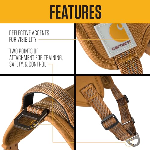 Carhartt Nylon Duck No Pull Dog Harness, Fully Adjustable Dog Harness with Quick Control Handle and Reflective Accents, Carhartt Brown, Medium - color: Carhartt Brown, size: Medium