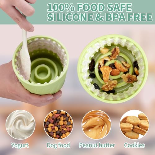 Dog Lick Bowl, Bestalk Anxiety Relief Slow Feeder Dog Lick Mat Treat Dispenser, Non-Slip Dog Licking Bowl Dog Enrichment Toys for Small Medium and Large Breed Dogs, BPA Free Silicone(Green,M-L) - color: Green, size: M-L