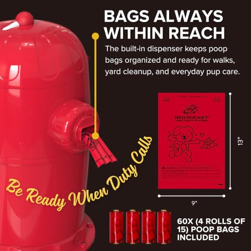 Red Rocket Doggy Twist'R Large Waste Disposal System, Dog Poop Trash Can | Odor Control, Indoor/Outdoor, Holds Up to 17 Lbs, Includes 2 Size #2 Odor Blocking Bags, 2 Charcoal Sachets, 60 Poop Bags