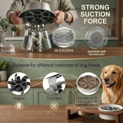 2Pcs Dog Slow Feeder Insert and Lick Mat Set, Silicone Pet Licking Pad with Suction Cups, Slow Feeding Bowl Insert for Wet & Dry Food, Grey - color: Grey