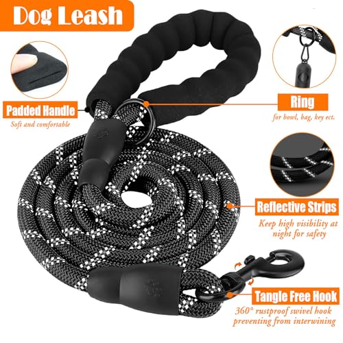 LOBEVE No Pull Dog Harness, Collar & Leash Set | Includes Dog Seat Belt, Collapsible Bowls & Poop Bag Dispenser. Ideal for Training, Walking, Hiking. Fits Small to Large Dogs(Black-XL) - color: Black, size: X-Large