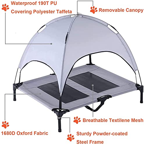 PawfectPals Portable Cooling Waterproof Elevated Heavy Duty Camping Pet Bed and Cot with Detachable Shade for Indoor and Outdoor use (Large) - size: Large