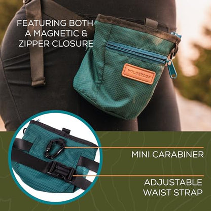 Wilderdog Dog Training Treat Pouch with Magnetic and Zipper Closure, Carabiner Attached, Adjustable Waist Strap - Green - color: Green
