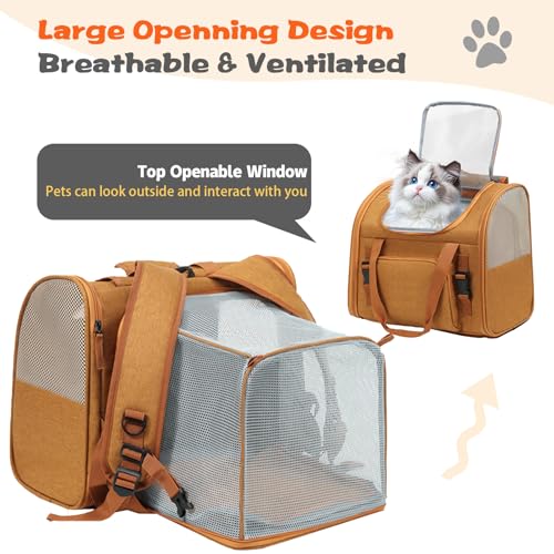 Cat Carrier Backpack, Airline Approved Expandable Pet Carrier, Breathable Mesh Backpack for Small Dogs & Medium Cats Hiking Camping Travel (Brown) - color: Brown