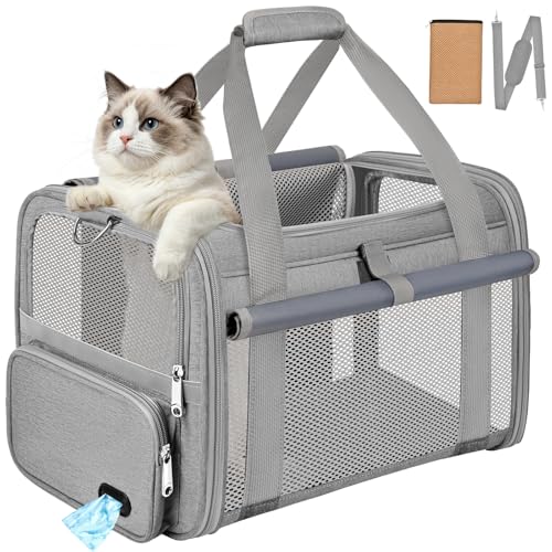Soft Cat Carrier for Pets Up to 20 Lbs, Collapsible Cat Carrier Bag with Privacy Curtains, Airline Approved Small Pet Carrier for Small Medium Cats Dogs Puppy, Washable Soft Pet Travel Bag Dog Carrier - color: Gray
