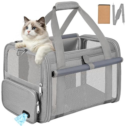 Soft Cat Carrier for Pets Up to 20 Lbs, Collapsible Cat Carrier Bag with Privacy Curtains, Airline Approved Small Pet Carrier for Small Medium Cats Dogs Puppy, Washable Soft Pet Travel Bag Dog Carrier - color: Gray