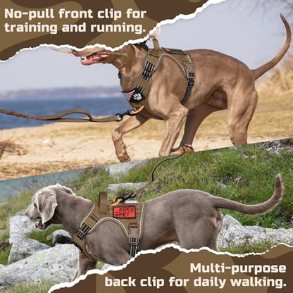rabbitgoo Tactical Dog Harness Medium Sized Dog, No Pull Military Service Vest with Handle & Molle, Easy Control for Training Walking, Adjustable Reflective Straps, Brown, M - color: Brown, size: Medium