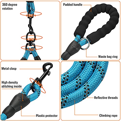 Double Dog Leash Reflective Detachable Coupler &360° Swivel Tangle Free,Heavy Duty Rope Leash Control with Padded Handle for Dual Large Medium Dogs Walking Running Training (Light Blue) - color: Light Blue