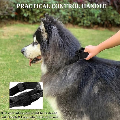 Tactical Dog Collar with Handle - Military Adjustable Dog Training Collar Soft Nylon and Heavy Duty Metal Buckle for Medium Large Dogs - with Patch (Black, Medium) - color: Black, size: Medium