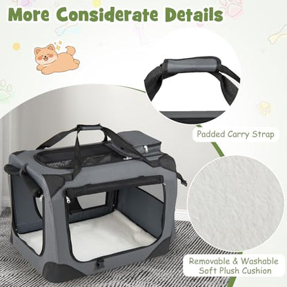 Giantex Folding Soft Dog Crate, 28 Inch Foldable Portable Dog Kennel for Medium Dogs up to 35 lbs, Collapsible Soft-Sided Pet Travel Crate with 5-Sided Mesh, 3 Doors, Washable Mat & Storage Pockets - size: 28.0"L x 21.0"W x 21.0"H