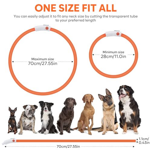 HIGO LED Dog Collar, Rechargeable Light Up Dog Collars, Lightweight Silicone Pet Safety Collar Lights for Night Walking (Orange-Silicone) - color: Orange-Silicone