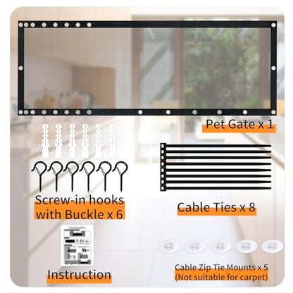 NWK Magic Dog Gate for Stairs Pet Gate for The House Providing a Safe Enclosure for Pets to Play and Rest, 6 Hooks Design (120'' X 30'') - size: 120'' X 30''
