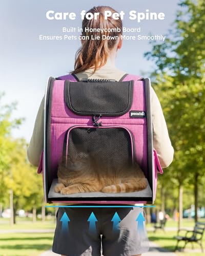 pecute Cat Backpack Extendable, Cat Carrier Backpack with Breathable Window - color: Pink, size: 12.6"L x 10.2"W x 16.5"H