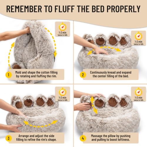 Round Plush Calming Donut Dog & Cat Bed | Calming Design, Donut Shape - color: Brown, size: Large