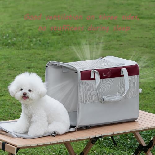 Collapsible Soft-Sided Pet Carrier Crate, Breathable Mesh Dog Kennel with Car Seatbelt Hook, Dual Carry Handles