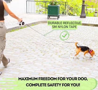 Snuggle Paws Retractable Dog Leash 16ft – Heavy Duty All-in-One Dog Leash with LED Flashlight, Poop Bag Holder, Chew Proof Steel Cable & Reflective Tape – Size L - size: L | 16.4 ft | 110 lbs