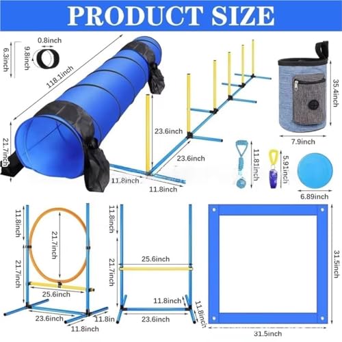 Dog Agility Training Equipment Set - Portable Agility Course with 9ft Tunnel, Weave Poles, and Hoop Jumps for Indoor & Outdoor Training