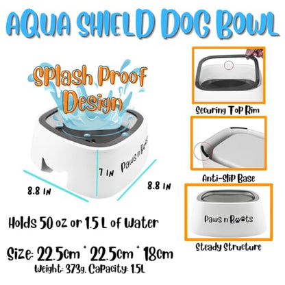 Spill-Proof Pet Bowl No Spill, Non-Slip, Slow Feeding Water Bowl 1.5L, with Floating Disk, Indoor/Outdoor Use, Perfect for Travel Use. No More Wet Socks, Keep The Floor Dry with The Aqua-Shield Bowl