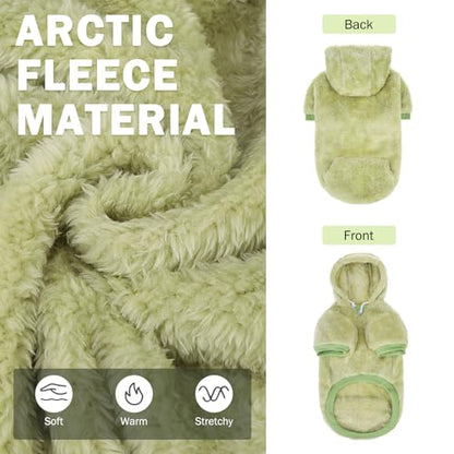 SCENEREAL Fleece Dog Sweaters Hoodie for Small Medium Large Dogs Girls Boys, Plush Fuzzy Dog Clothes Hoodies with Leash Hole, Winter/Fall Puppy Cold Weather Coat, Sherpa Hooded Sweatshirt, Green M - color: Green, size: Medium