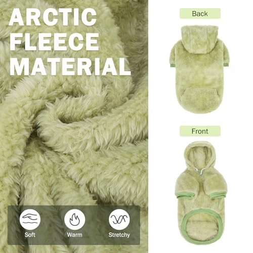 SCENEREAL Fleece Dog Sweaters Hoodie for Small Medium Large Dogs Girls Boys, Plush Fuzzy Dog Clothes Hoodies with Leash Hole, Winter/Fall Puppy Cold Weather Coat, Sherpa Hooded Sweatshirt, Green L - color: Green, size: Large