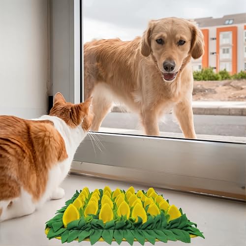Snuffle Mat for Dogs, Cats, Rabbits, Guinea Pigs, Durable Washable Pet Feeding Mat, Flower & Grass Slow Feeder, Nose Work Training Pad, Anxiety Relief & Mental Stimulation(S, Yellow) - color: Yellow