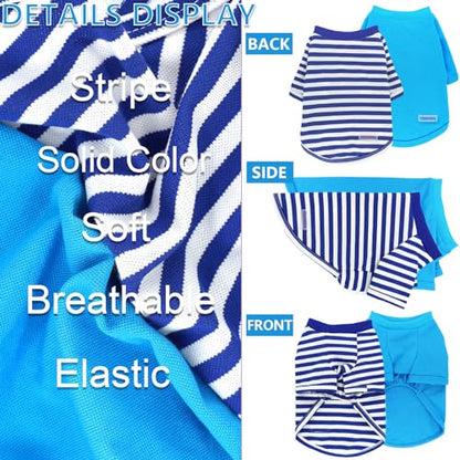 2 Pieces Stripe Dog Clothes for Small Dogs Summer Dog Shirt Cute Soft Puppy Clothes Bresthable Chihuahua Cat Clothes XS~XXL Pet Clothing (Blue, XX-Large) - color: blue, size: XX-Large