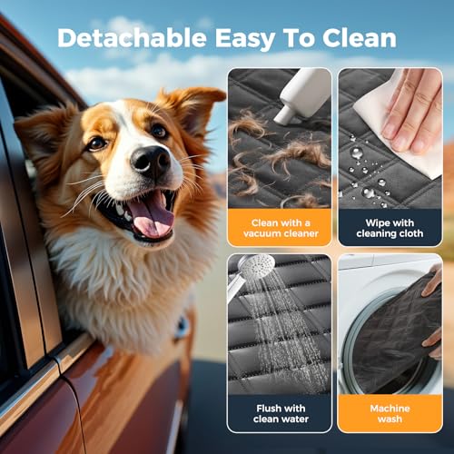 Dog Car Seat Cover for Back Seat, Hard Bottom Back Seat Extender for Dogs - Supports 400lbs, 2026 New Waterproof, Scratch Resistant, Anti Slip Portable Dog Hammock,Suitable for Cars Grey