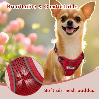 Small Dog Harness and Leash Set, Reflective Soft Breathable Mesh Vest, 3 Buckles, Adjustable Neck and Chest,Step in Dog Harness for Walking, Running, Training, Red, XS - color: Red, size: X-Small