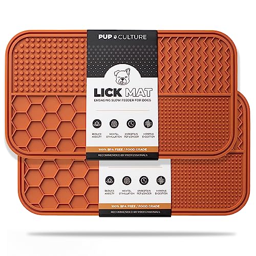 Pup Culture Dog Lick Mat for Dogs (2 Pack), Feeding Pad for Anxious Pets Plus 4 Different Puzzles for Mental Stimulation for Dogs - Supports Mental, Dental, and Digestive Health - Heavy Duty - color: Orange, size: 2 Pack