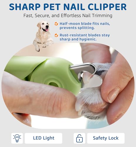 Pet Nail Clipper with Light for Cats & Small Dogs Puppies, Ultra Bright LED to Illuminate Nail Bloodline to Avoid Over Cutting, Extra-Sharp and Durable Cat Claw Trimmer with Nail File (Green) - color: Green