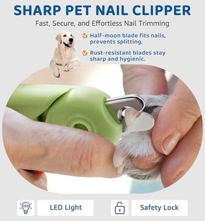 Pet Nail Clipper with Light for Cats & Small Dogs Puppies, Ultra Bright LED to Illuminate Nail Bloodline to Avoid Over Cutting, Extra-Sharp and Durable Cat Claw Trimmer with Nail File (Green) - color: Green