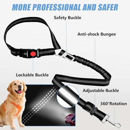Headrest Dog Car Safety Seat Belt-Easy to Use, Dog Seat Belt with Military-Grade, Seatbelt Adjustable - Car Leash with Elastic Bungee & Reflective Safety Tether(Black) - color: BLACK-Regular