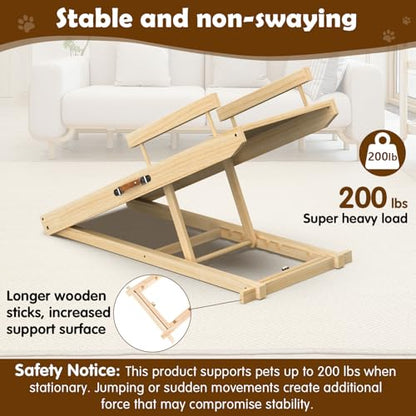 Dog Ramp for Couch, Bed or Car, Wooden 44" Long Pet Stairs for Small & Large Old Dogs & Cats, Hold up to 200lb, 5 Adjustable Height from 14.96" to 22", Portable Doggie Steps, Excellent Traction - size: 44"L*15.74"W*14.96"~22.04"H