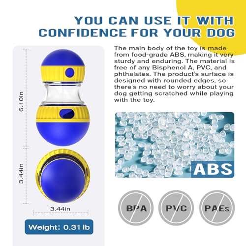 BSISUERM Dog Treat Dispensing Puzzle Toy Adjustable Food Dispenser Slow Feeder Puppy Enrichment Training Rolling Ball Pet Interactive Chase Toys for Small Medium Large Dogs to Keep Them Busy - color: Blue - Single - Standard