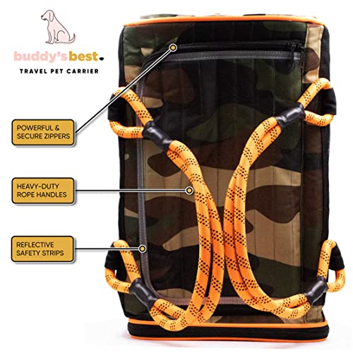 Buddy's Best Airline Approved Pet Carrier – Black & Orange Heavy Duty, Fits Under Seat, TSA Compliant, Ventilated Mesh Design w/Waterproof Base & Reflective Safety Strips - color: Black & Orange