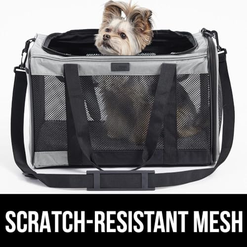 GORILLA GRIP Reusable Puppy Pads Slip Resistant Pet Crate Mat and Airline Travel Cat Carrier Bag, 28x18 Washable Absorbing Pad Paw Gray, Breathable Mesh Pet Travel Bag Gray, 2 Item Bundle