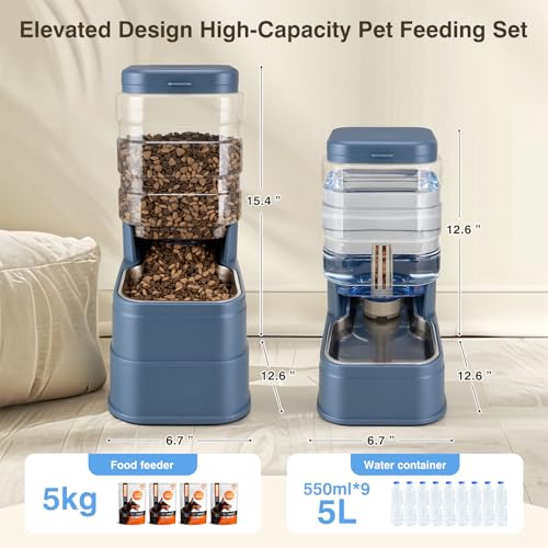 2 Pack Automatic Cat Feeder and Water Dispenser 1.3Gallon Dog Gravity Food Feeder and Water with Ice Pack Stainless Steel Dry Food and Waterer Bowl for Small Medium Large Pets (Blue) - color: Blue