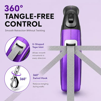 Heavy Duty Retractable Dog Leash-16ft Strong & Durable Walking Leash for S to L Dogs up to 45/115 lbs, Upgraded Lock System, Non Slip Grip, Tangle Free (Purple, Small/Medium) - color: Purple, size: Small/Medium