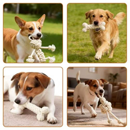 3 Pack Cotton Rope Dog Toy Set, Indestructible Chew Toys for Aggressive Chewers, Puppy Teething Toys with Bone, Human & Chinese Knot Designs for Boredom Relief & Tug of War， White - style: White suit（3 pack）