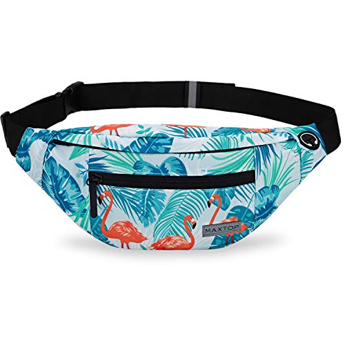 MAXTOP Large Crossbody Fanny Pack with 4-Zipper Pockets,Gifts for Enjoy Sports Festival Workout Traveling Running Casual Hands-Free Wallets Waist Pack Phone Bag Carrying All Phones - color: Flamingo Green, size: Large, style: Large Fanny Pack(4 Zipper Poc