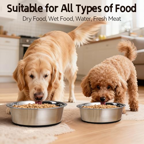Stainless Steel Dog Bowls, Non Slip Dog Metal Bowls, 2 Pack Food and Water Pet Feeders Heavy Duty Dishwasher Safe (88oz, 11cup) - size: XL-88oz,11cup