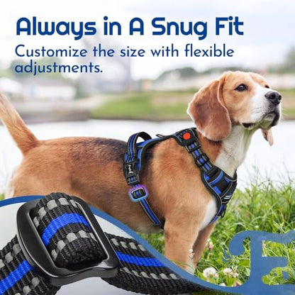 Eagloo Dog Harness Small Sized, Easy Wearing with 3 Buckles, Adjustable No Pull Pet Harness with 2 Rings for Walking, No Chock Reflective Soft Padded Vest with Control Handle, Blue & Black, S - color: Blue & Black, size: Small