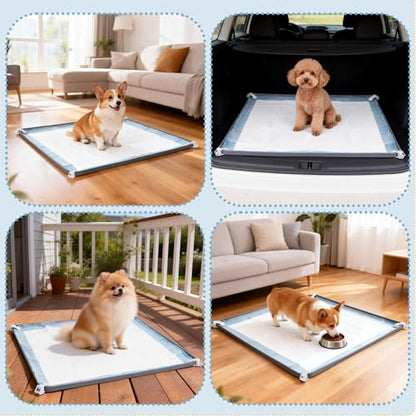 Pee Pad Holder for Dogs 24" x 24", Silicone Potty Tray with 4 Holder Clamps, High Edge No-Spill Dog Training Mat, Non-Slip Puppy Pad Tray Floor Protection for Indoor Use - Gray - size: 24"L x 24"W