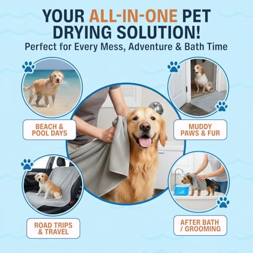 Dog Towel Keeps Your Pet Cozy After Every Use – Microfiber Towels for Drying Dogs & Cats – Quick & Efficient Grooming Gray Towel for Outdoor Play – Gently Dries Your Pet’s Fur 23.6X39.4in l Large - size: Large