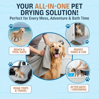 Dog Towel Keeps Your Pet Cozy After Every Use – Microfiber Towels for Drying Dogs & Cats – Quick & Efficient Grooming Gray Towel for Outdoor Play – Gently Dries Your Pet’s Fur 23.6X39.4in l Large - size: Large