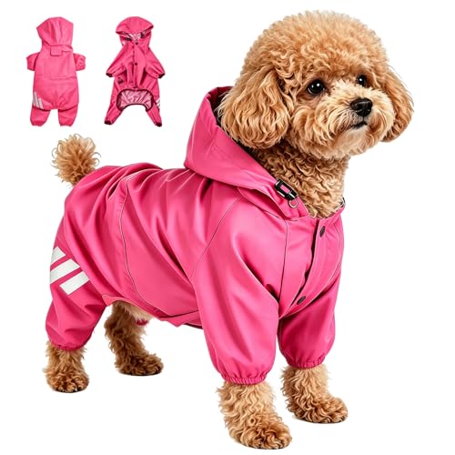 Dog Raincoat Waterproof Windproof Full Body Pet Jacket, Adjustable Reflective Puppy Rain Suit with Leash Hole, Lightweight Foldable Dog Coat for Small Medium Dogs(Pink, Large) - size: L(Length 13.4'')